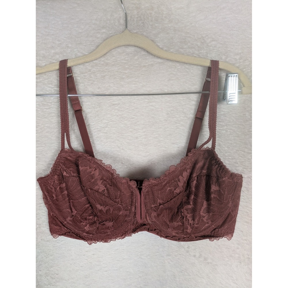 Auden Balconette Bra Women's 34D Mauve Floral Lace Padded Underwire Split Strap
